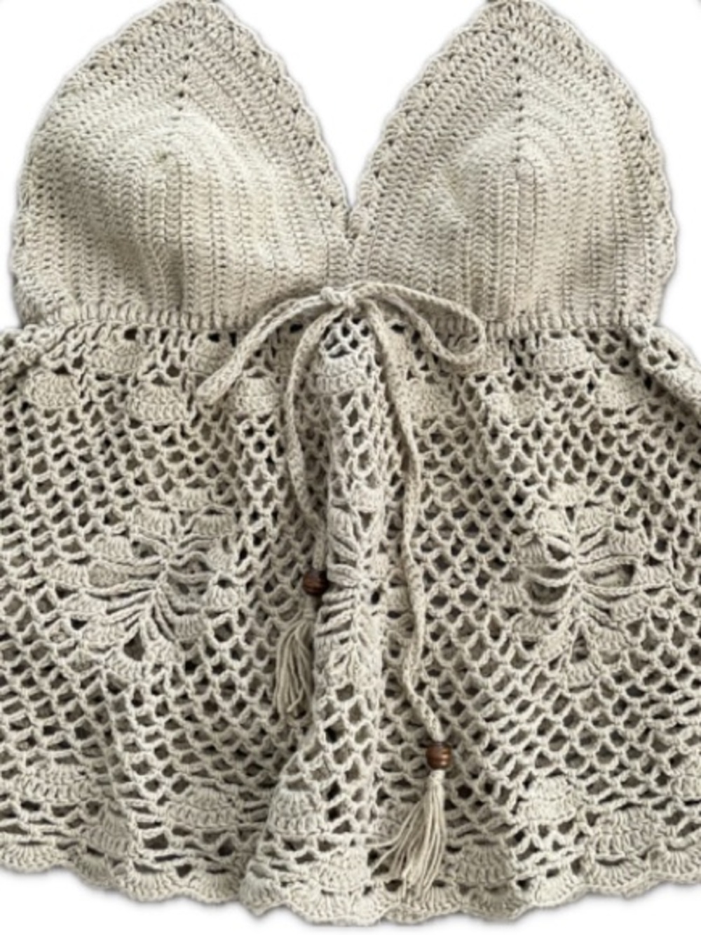 100% Wool Handmade Crochet Tie-Front Halter Tankini Top 🔥 - Cream, One Size - Picture 6 of 13